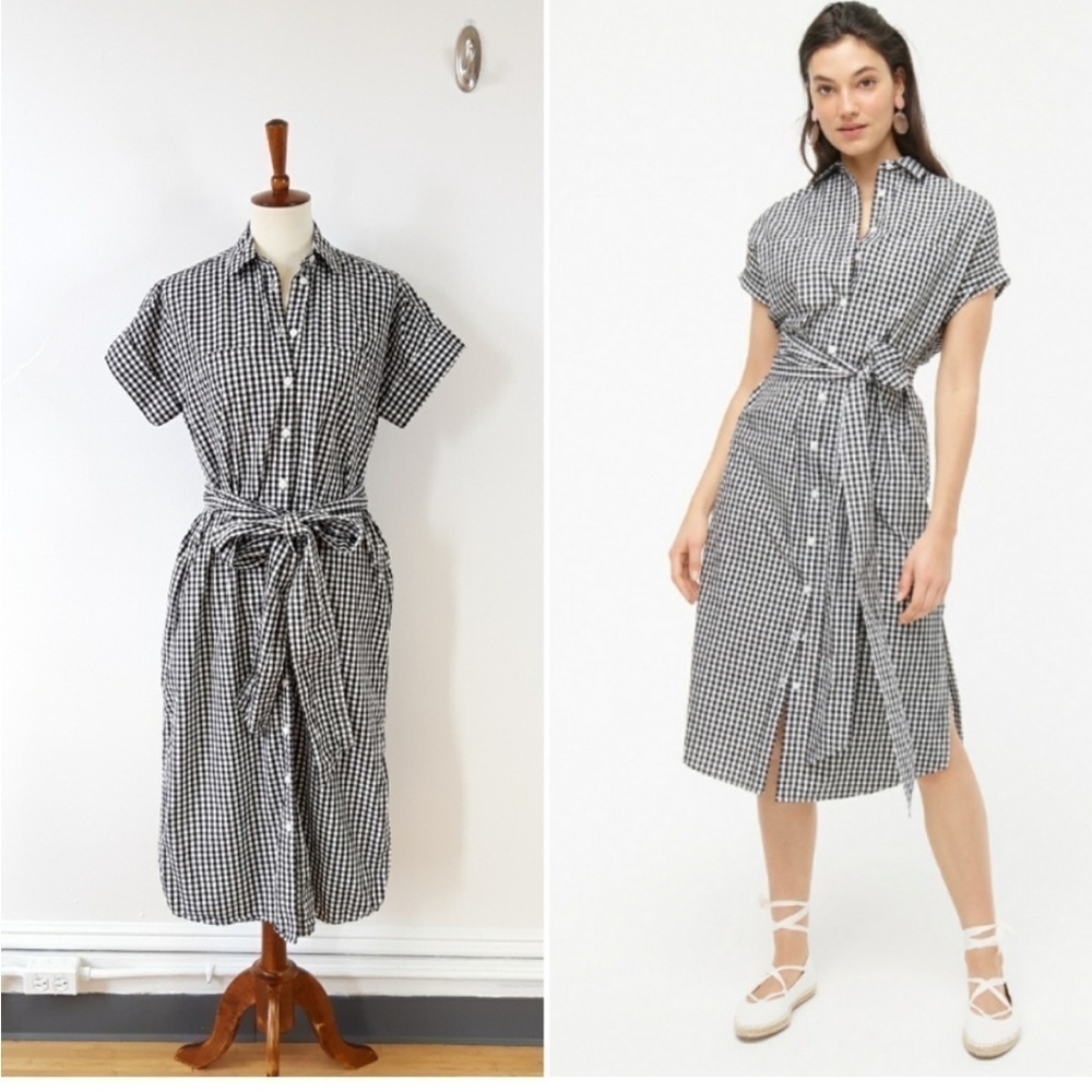 J. Crew | Relaxed-fit Short-sleeve Cotton Poplin Shirtdress in Gingham XXS